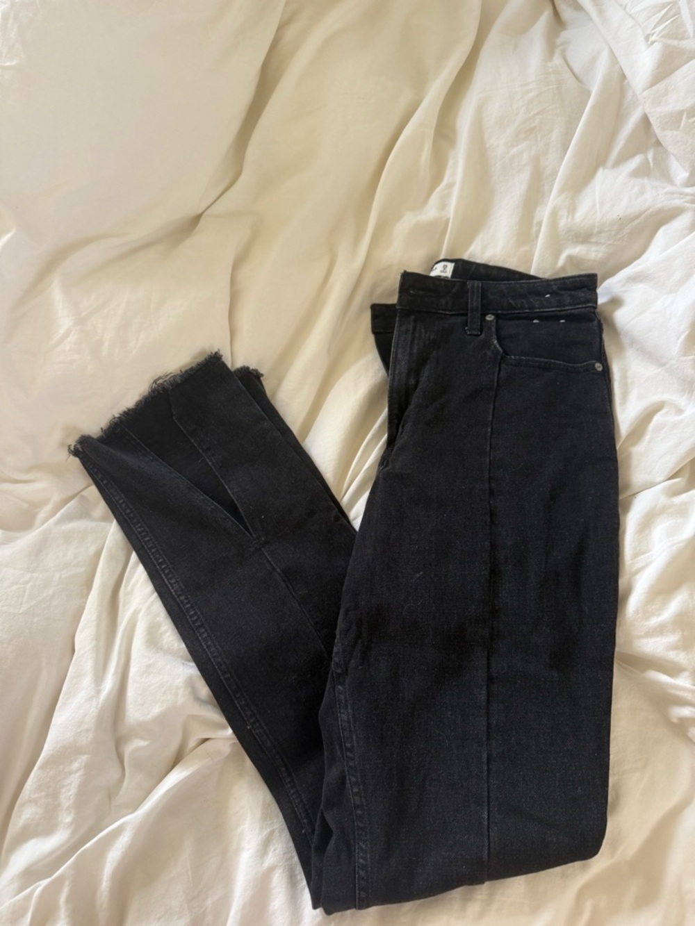 Abercrombie & Fitch Black High-Rise split hem Jean with ankle slit